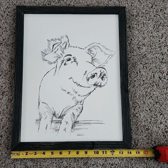 Country Pig Framed Animal Art Print 14"×18" inches - Picture 4 of 5